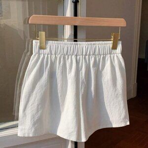 White Solid Color Elastic Waist Shorts Womens XS